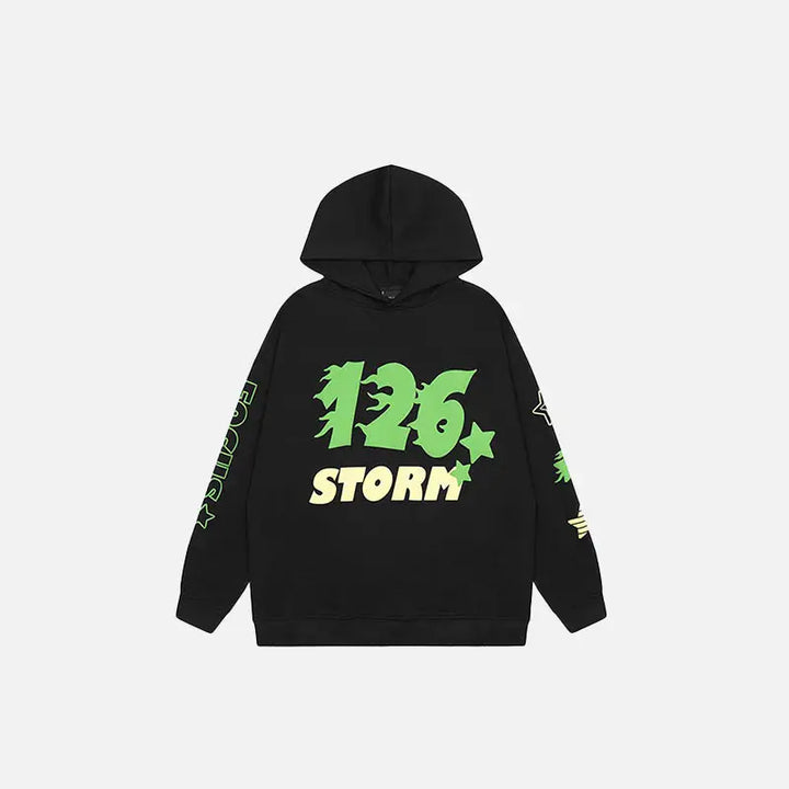 126 letter print hoodie y2k - black / m - hoodies