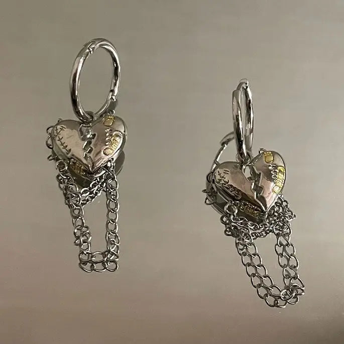 Y2k heart-shaped charm earrings for a sweet look - standart / silver - earrings