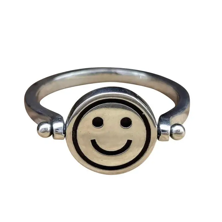 Y2k spinning emoji ring with sad and joyful smile design - 6 / silver - ring