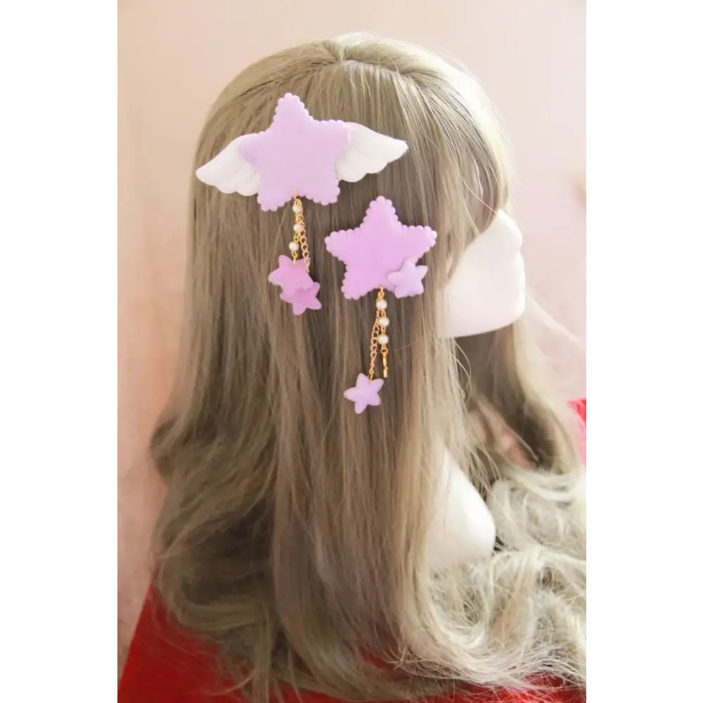 2 pcs kawaii sweet angle star tassels cute hair clip - clips