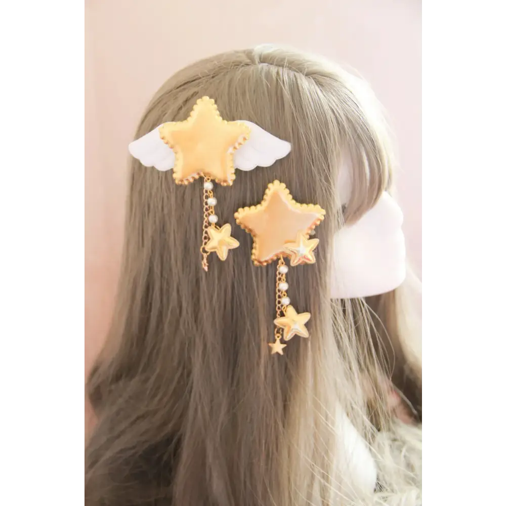 2 pcs kawaii sweet angle star tassels cute hair clip - clips