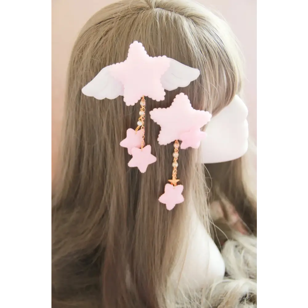 2 pcs kawaii sweet angle star tassels cute hair clip - clips