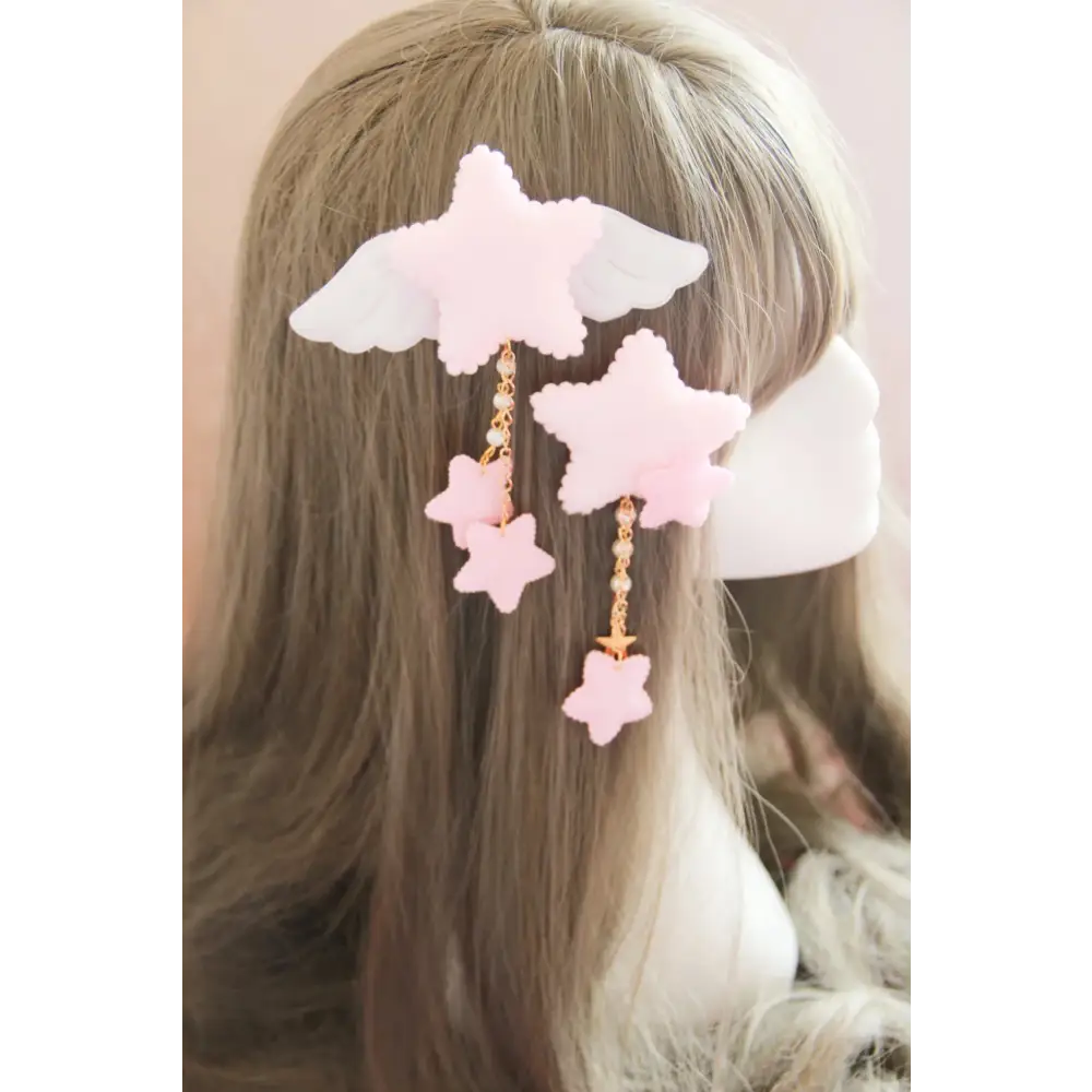 2 pcs kawaii sweet angle star tassels cute hair clip - pink - clips