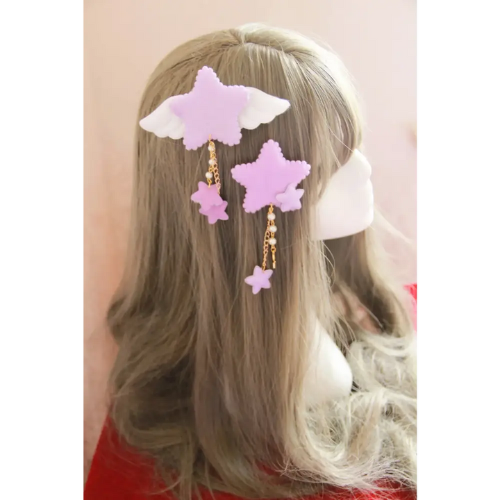 2 pcs kawaii sweet angle star tassels cute hair clip - purple - clips