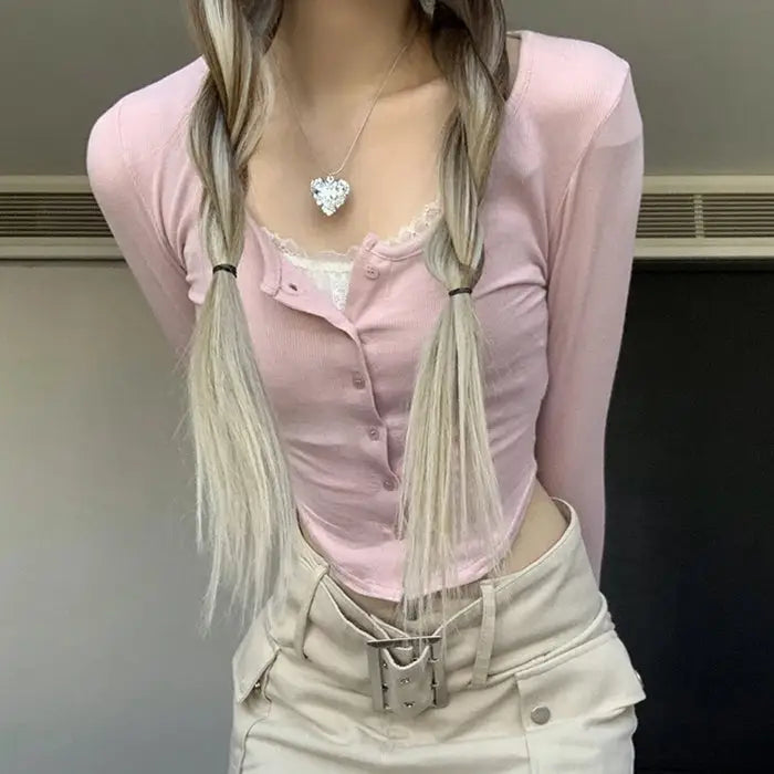 2000’s baby layered pink top - tops