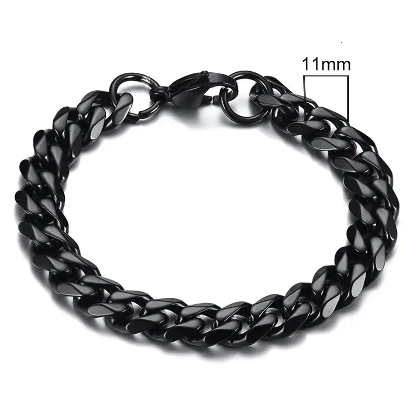 3-11mm curb stainless stain link chain bracelet y2k - 11mm black / 18cm - bracelets