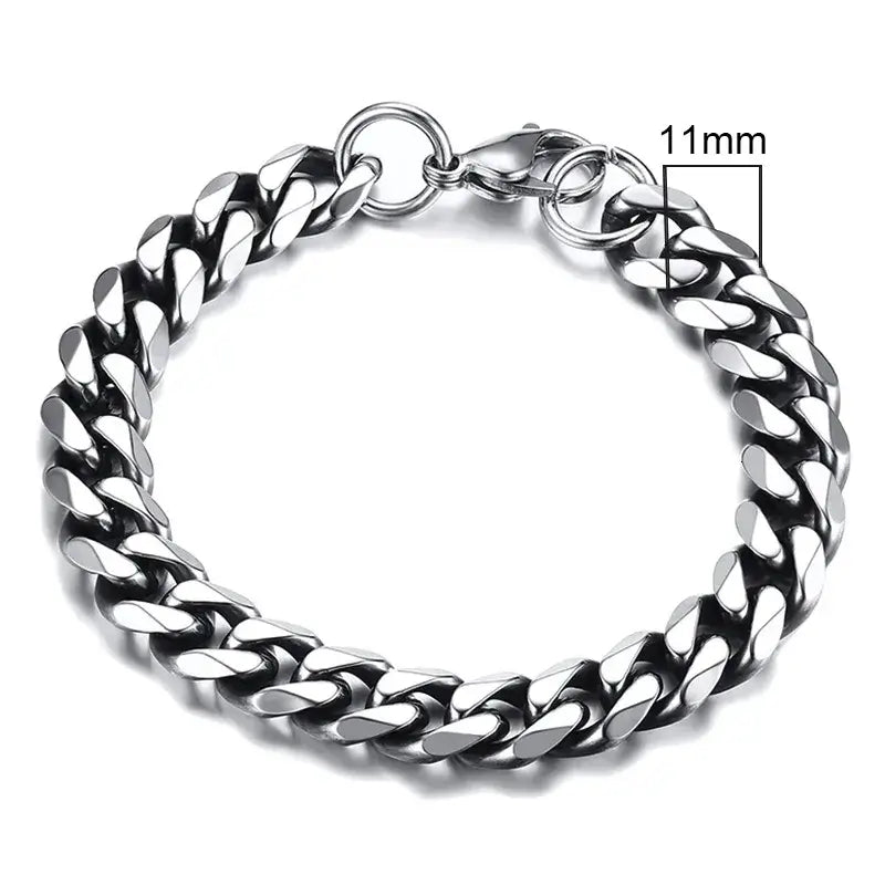 3-11mm curb stainless stain link chain bracelet y2k - 11mm vintage silver / 18cm - bracelets