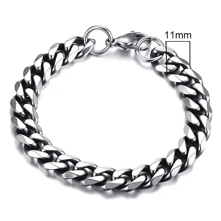 3-11mm curb stainless stain link chain bracelet y2k - 11mm vintage silver / 18cm - bracelets