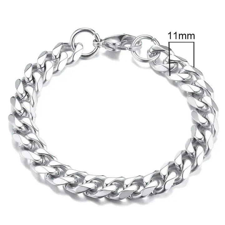 3-11mm curb stainless stain link chain bracelet y2k - 11mmsilver / 18cm - bracelets