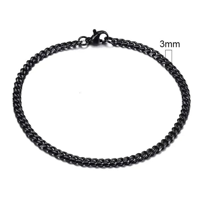 3-11mm curb stainless stain link chain bracelet y2k - 3mm black / 18cm - bracelets