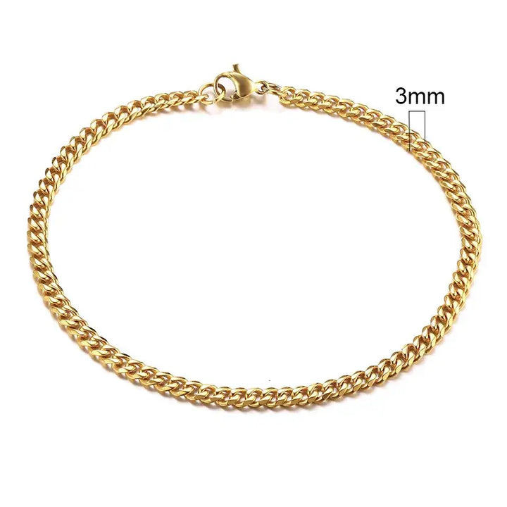 3-11mm curb stainless stain link chain bracelet y2k - 3mm gold / 18cm - bracelets