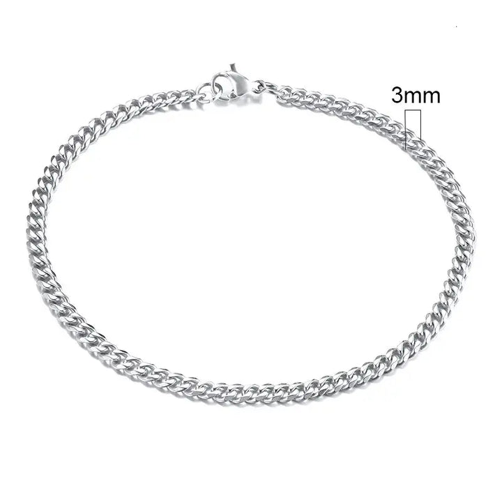 3-11mm curb stainless stain link chain bracelet y2k - 3mm silver / 18cm - bracelets