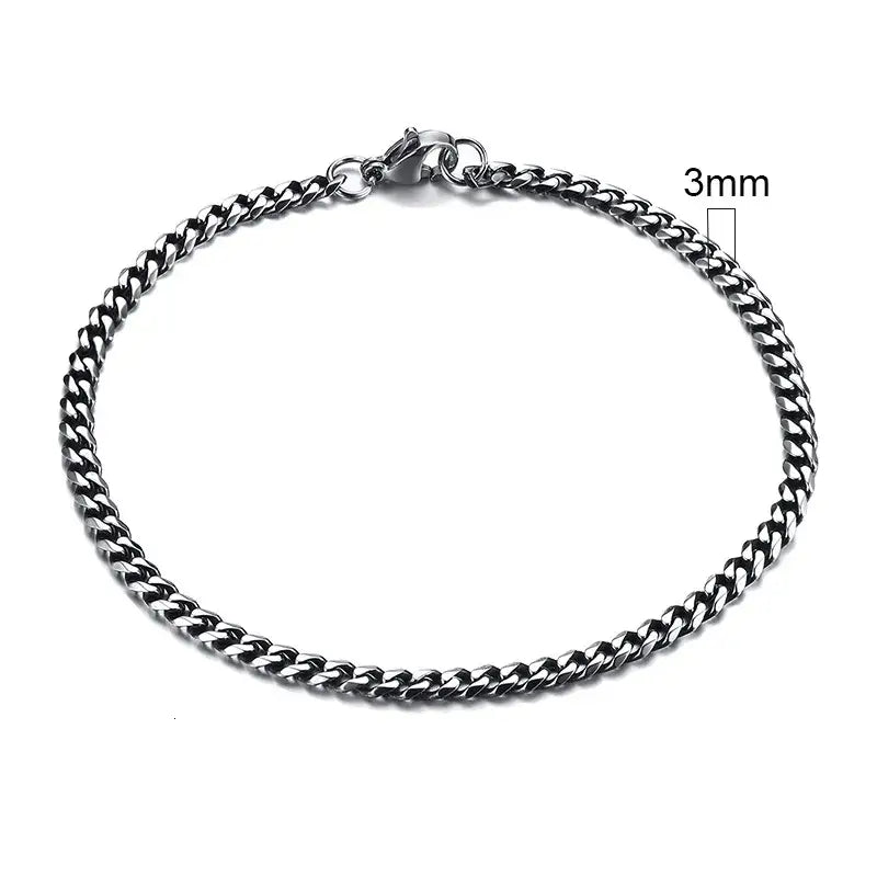 3-11mm curb stainless stain link chain bracelet y2k - 3mm vintage silver / 18cm - bracelets