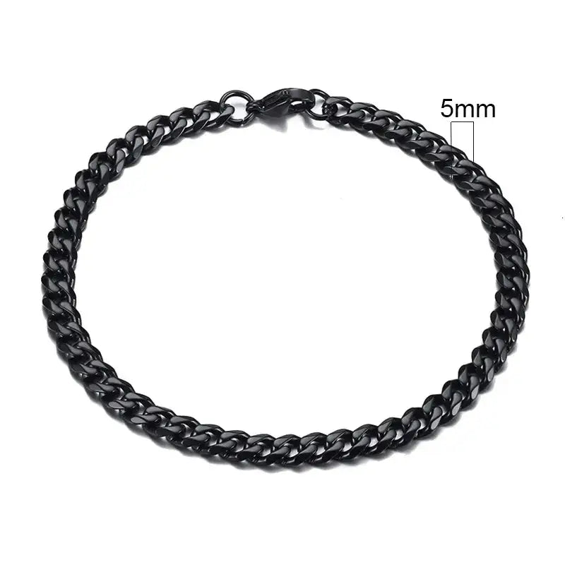 3-11mm curb stainless stain link chain bracelet y2k - 5mm black / 18cm - bracelets