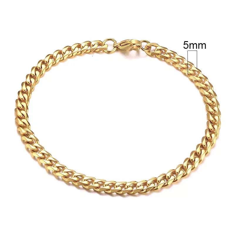 3-11mm curb stainless stain link chain bracelet y2k - 5mm gold / 18cm - bracelets