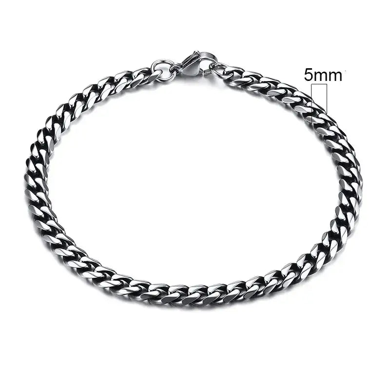 3-11mm curb stainless stain link chain bracelet y2k - 5mm vintage silver / 18cm - bracelets