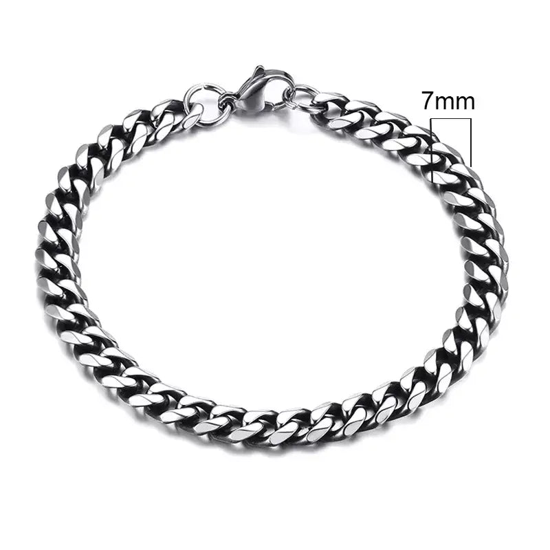 3-11mm curb stainless stain link chain bracelet y2k - 7mm vintage silver / 18cm - bracelets