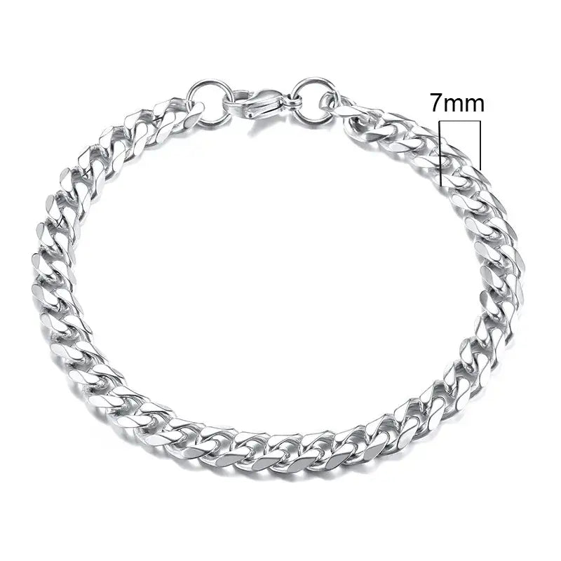 3-11mm curb stainless stain link chain bracelet y2k - 7mmsilver / 18cm - bracelets