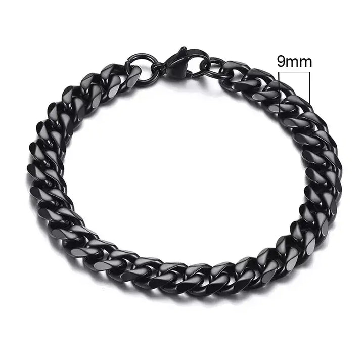 3-11mm curb stainless stain link chain bracelet y2k - 9mm black / 18cm - bracelets