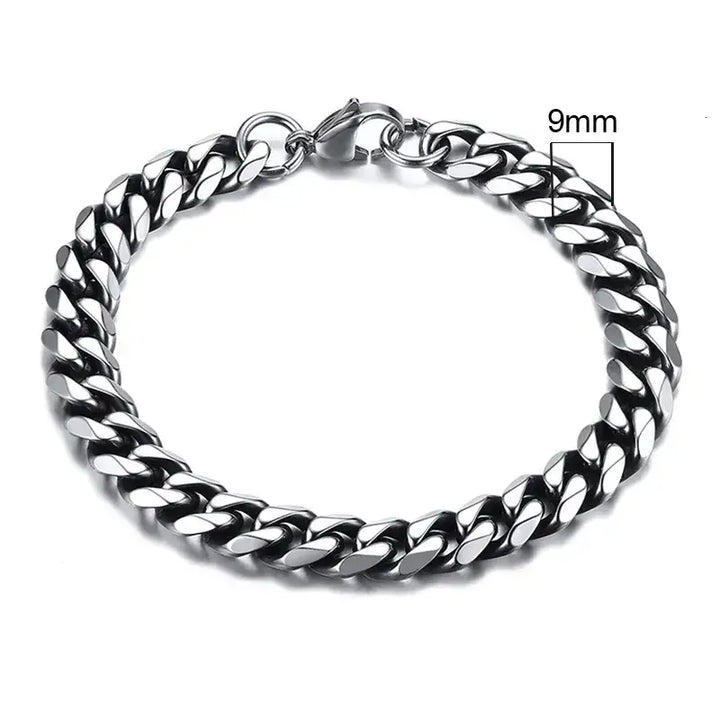 3-11mm curb stainless stain link chain bracelet y2k - 9mm vintage silver / 18cm - bracelets