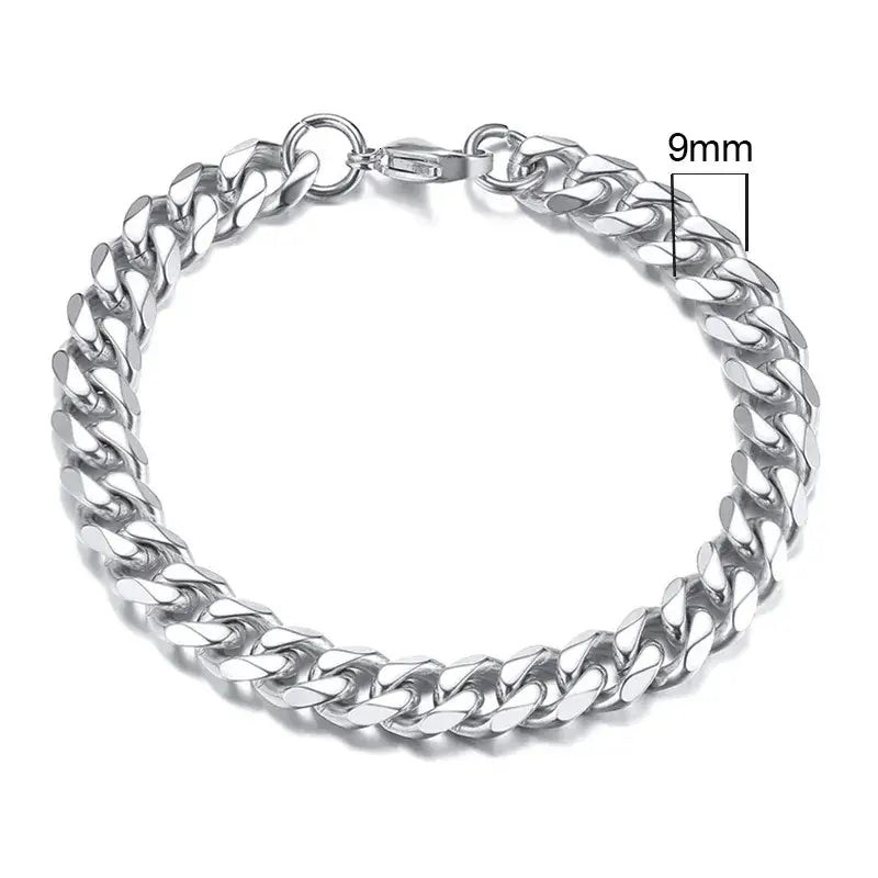 3-11mm curb stainless stain link chain bracelet y2k - 9mmsilver / 18cm - bracelets