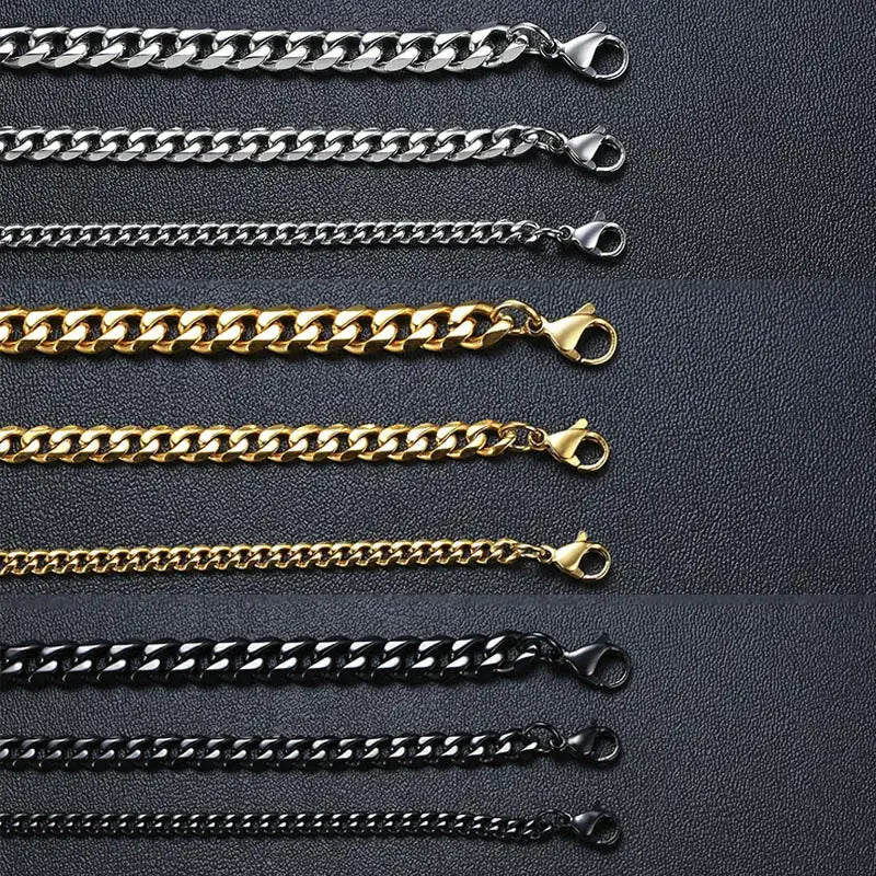 3-11mm curb stainless stain link chain bracelet y2k - bracelets