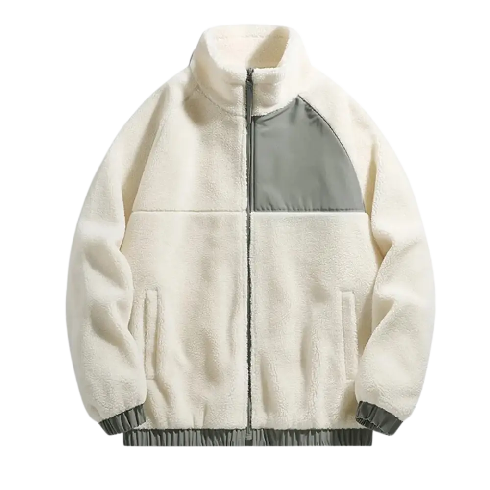500gsm 100% cotton fleece y2k jacket - beige khaki green / s