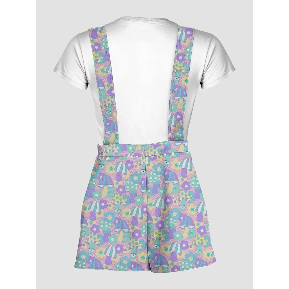 60s pattern mushroom pastel overalls with adjustable straps