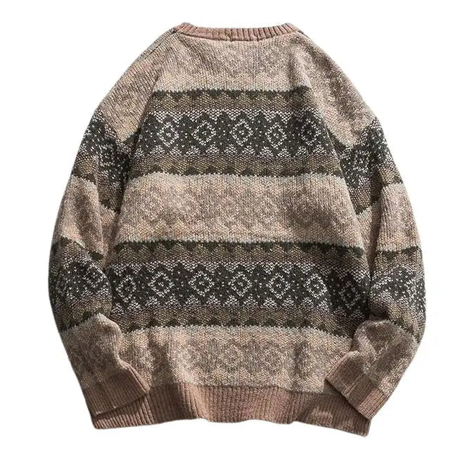 Oversized y2k aesthetic sweater with retro grandma pattern - sweaters