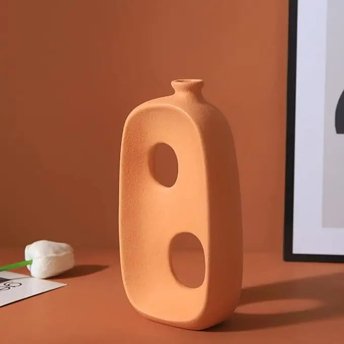 Abstract ceramic hollow vase - b / orange