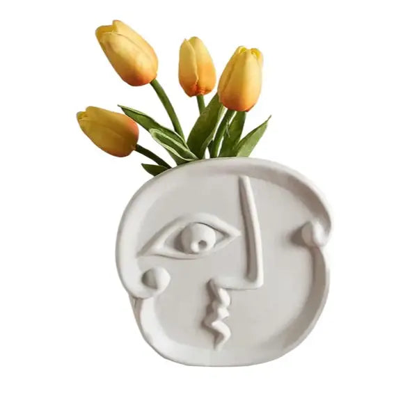 Abstract face ceramic vase for aesthetic room decor