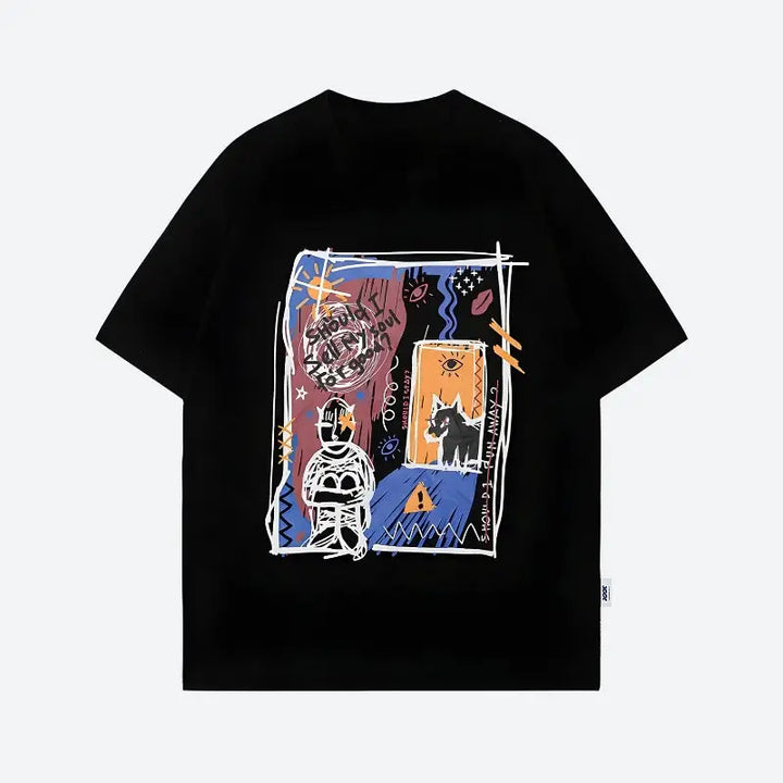 Vibrant abstract y2k tee for stylish casual outings - black / s