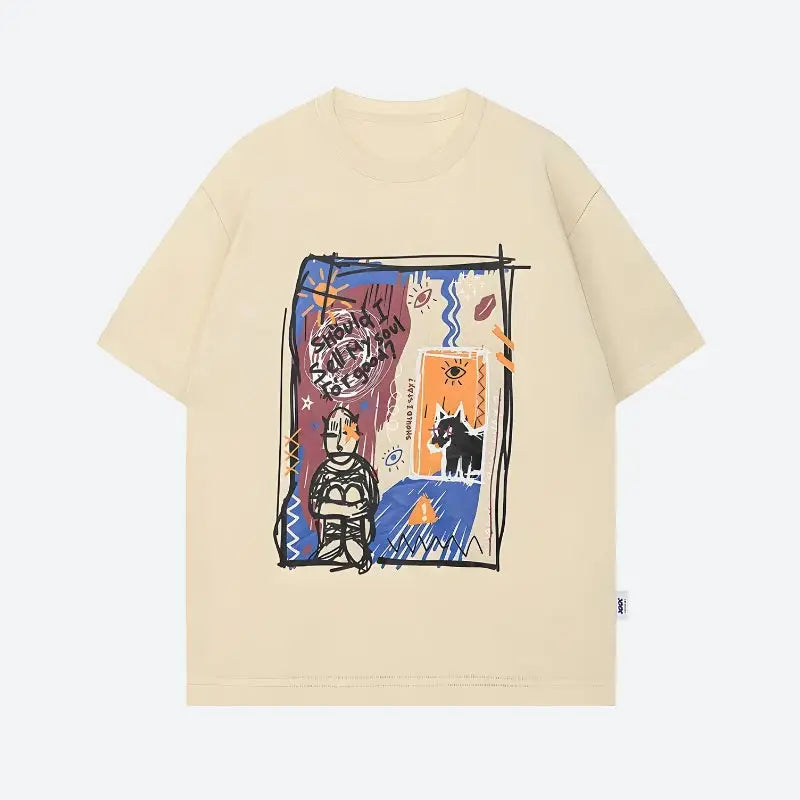 Vibrant abstract y2k tee for stylish casual outings - khaki / s