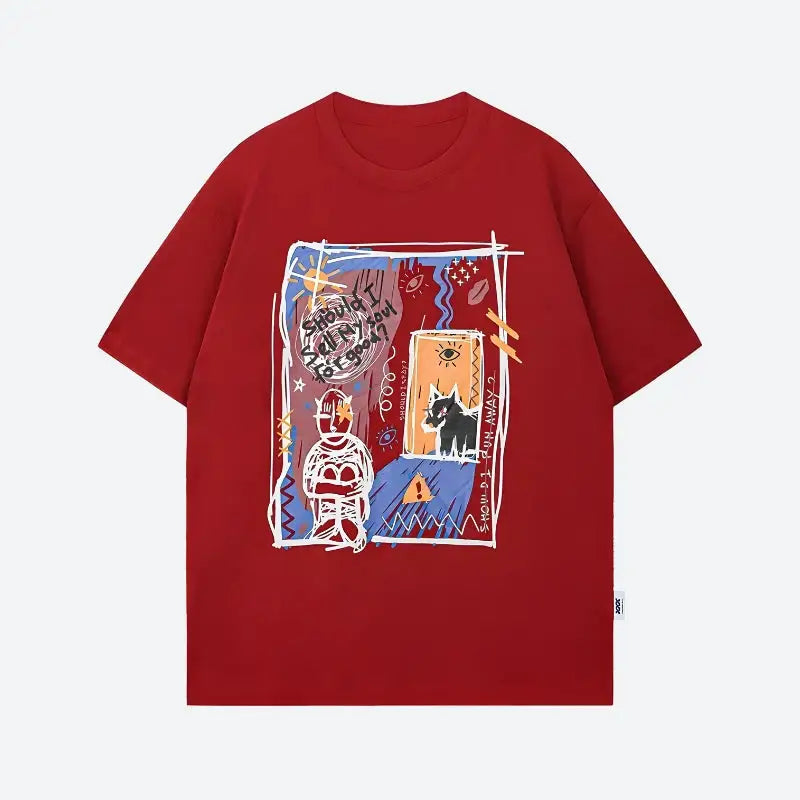 Vibrant abstract y2k tee for stylish casual outings - red / s