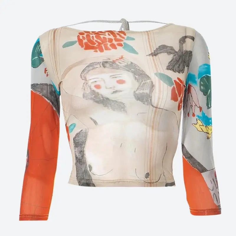 Y2k full zip jacket with bold artistic print - crop top