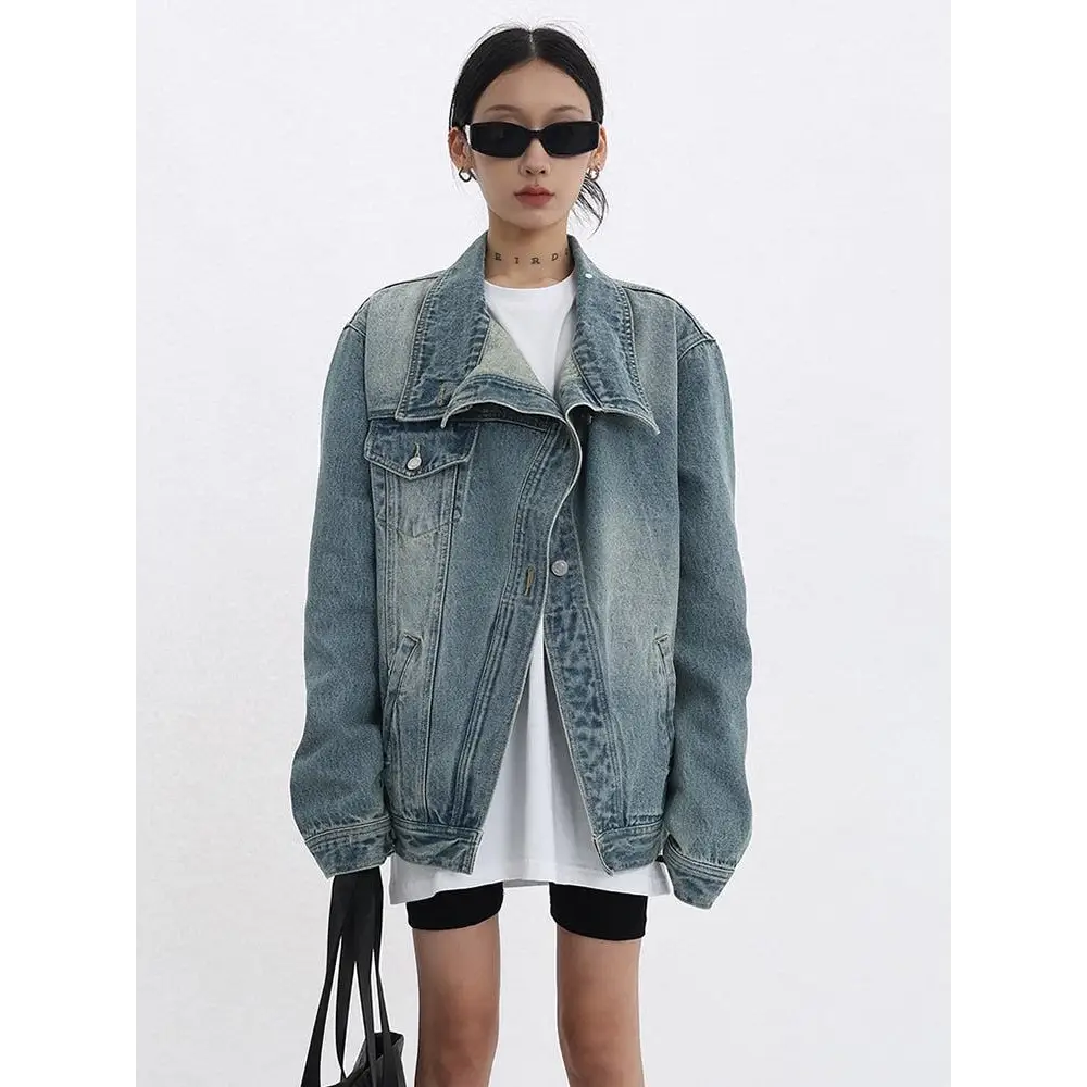 Acubi asymmetrical denim jacket - blue / xs - coat