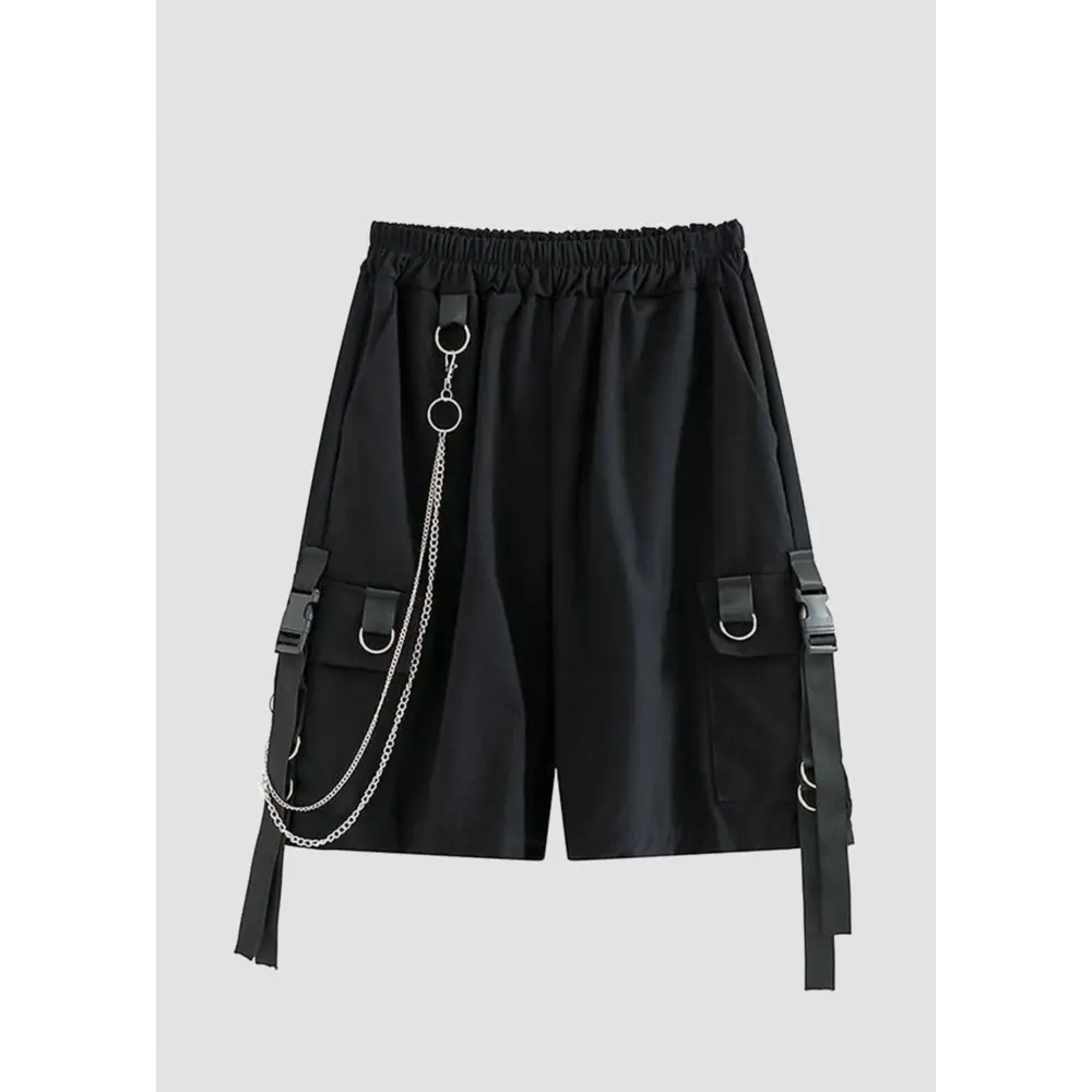 Black elastic shorts with aesthetic chain detail for comfort and style - xs - men