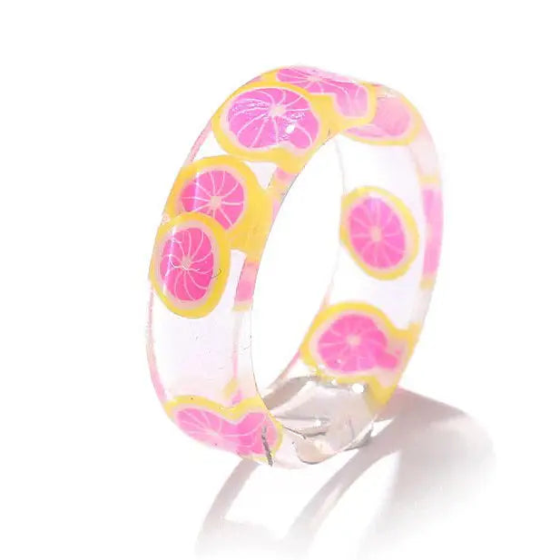 Y2k handmade clear fruits resin rings for chic accessories - ring