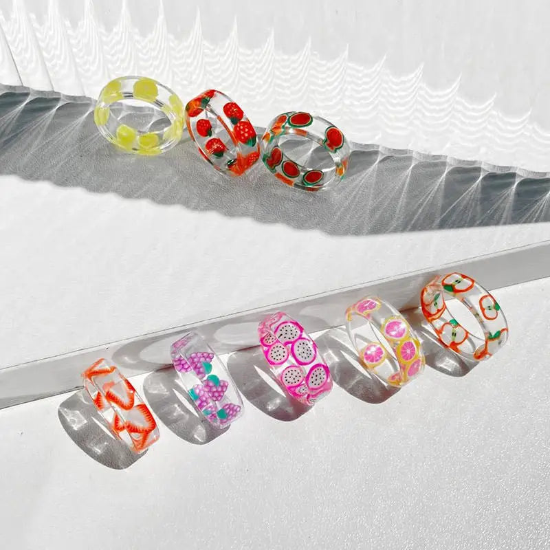 Y2k handmade clear fruits resin rings for chic accessories - ring