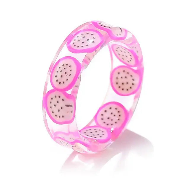 Y2k handmade clear fruits resin rings for chic accessories - ring