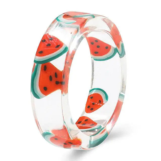 Y2k handmade clear fruits resin rings for chic accessories - ring