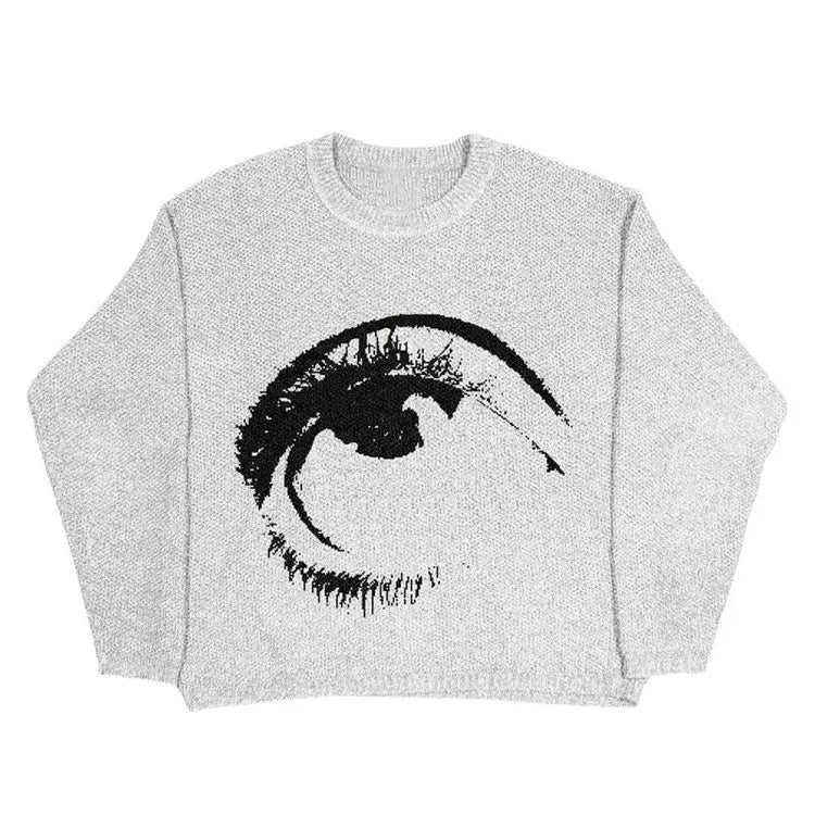 Grunge aesthetic eye sweater for a unique style upgrade - m / grey