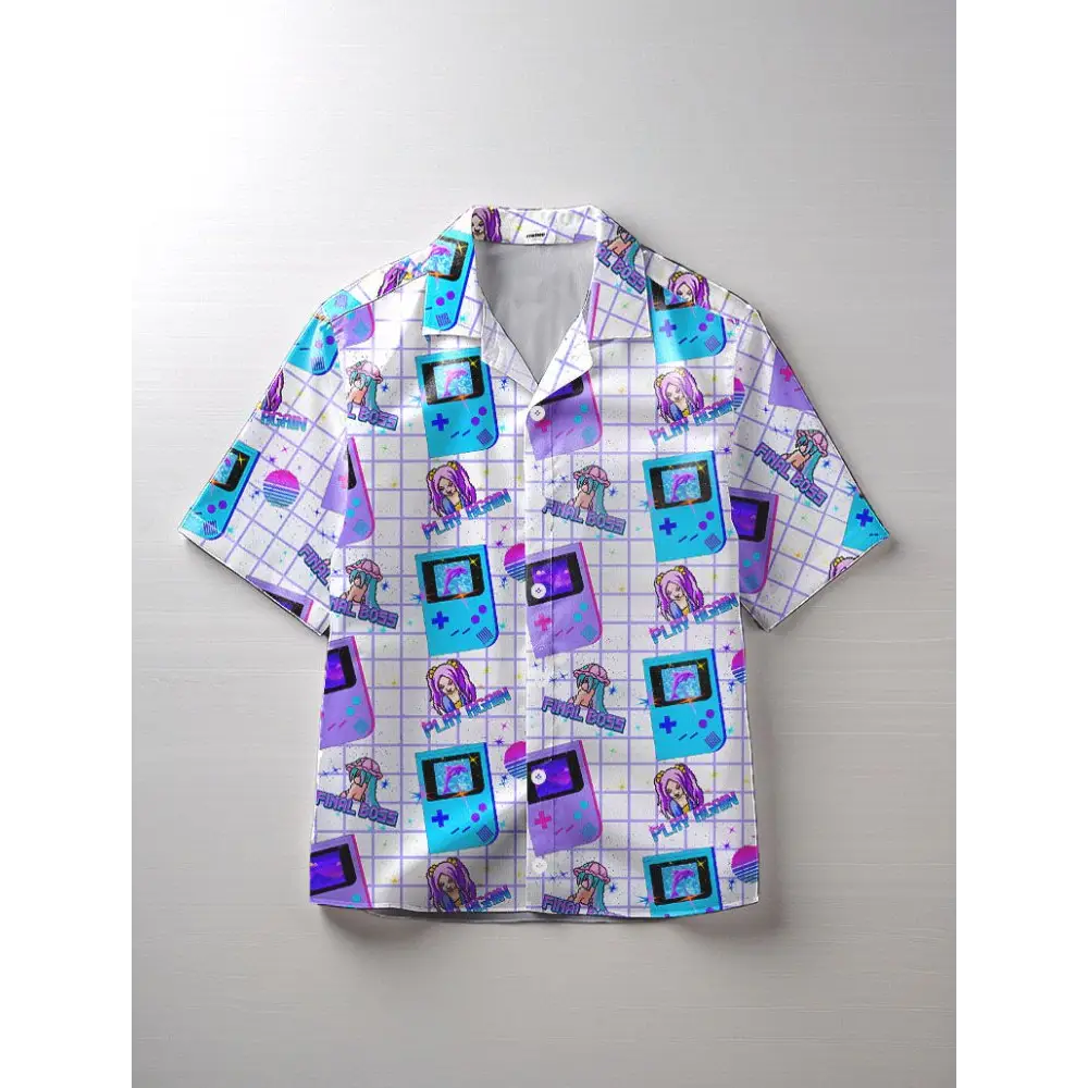 White vaporwave art short sleeve shirt in y2k style - s - hawaiian shirt-merged design (model t58)