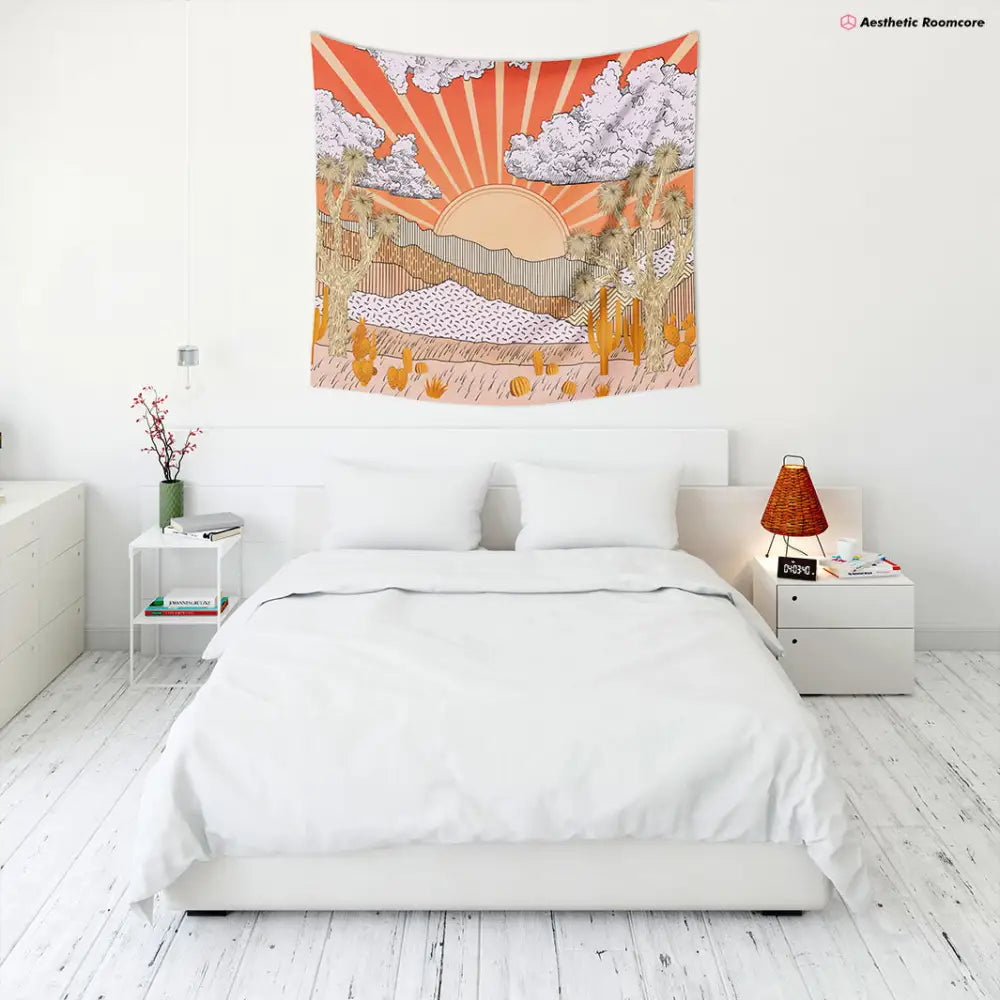 Aesthetic mountain sunset tapestry for vintage and cottagecore styles