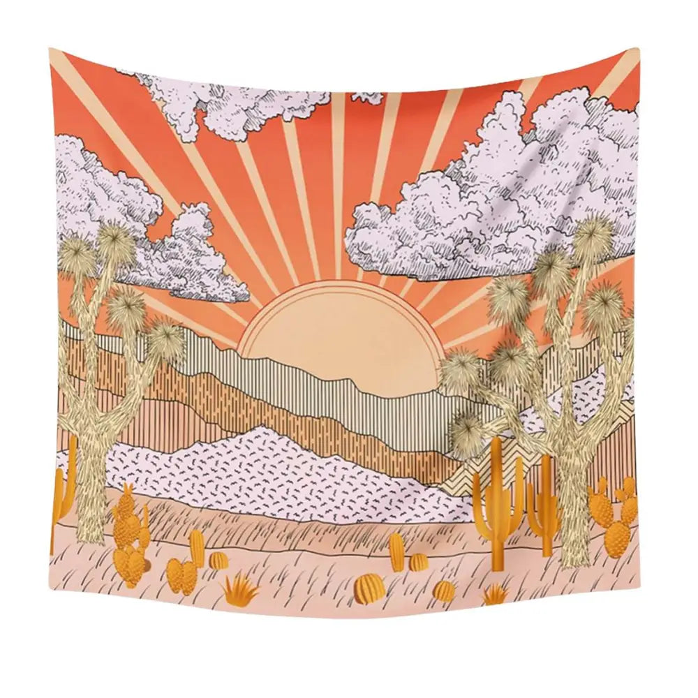 Aesthetic mountain sunset tapestry for vintage and cottagecore styles