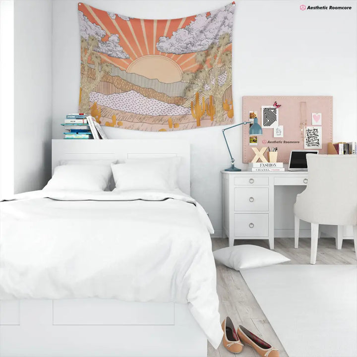 Aesthetic mountain sunset tapestry for vintage and cottagecore styles