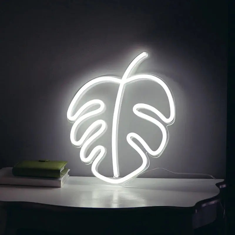 Aesthetic neon light for room decor and ambiance - monstera leaf