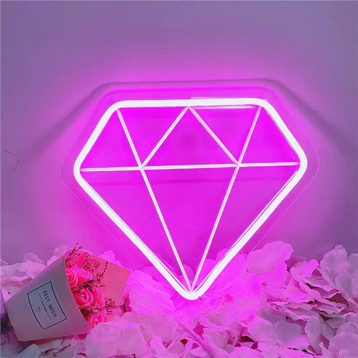 Aesthetic neon sign for room ambiance and decor - diamond / pink