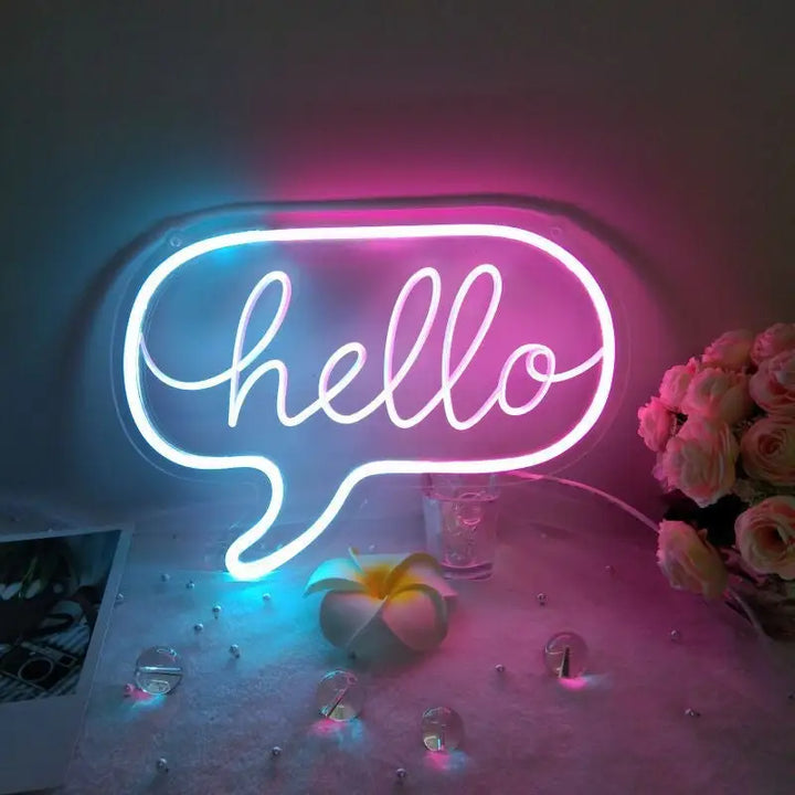 Aesthetic neon sign for room ambiance and decor - hello / blue