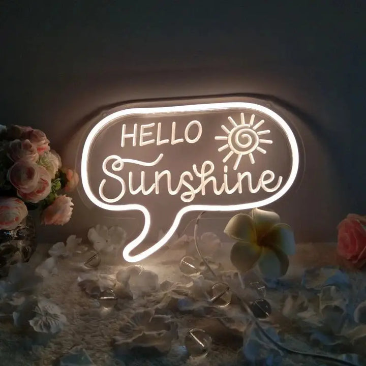 Aesthetic neon sign for room ambiance and decor - hello sunshine / blue